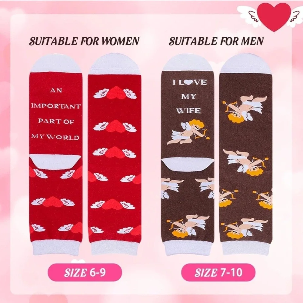 4 Pairs Couple Socks‎ Hearts Cupid Love Novelty Crew Socks Set